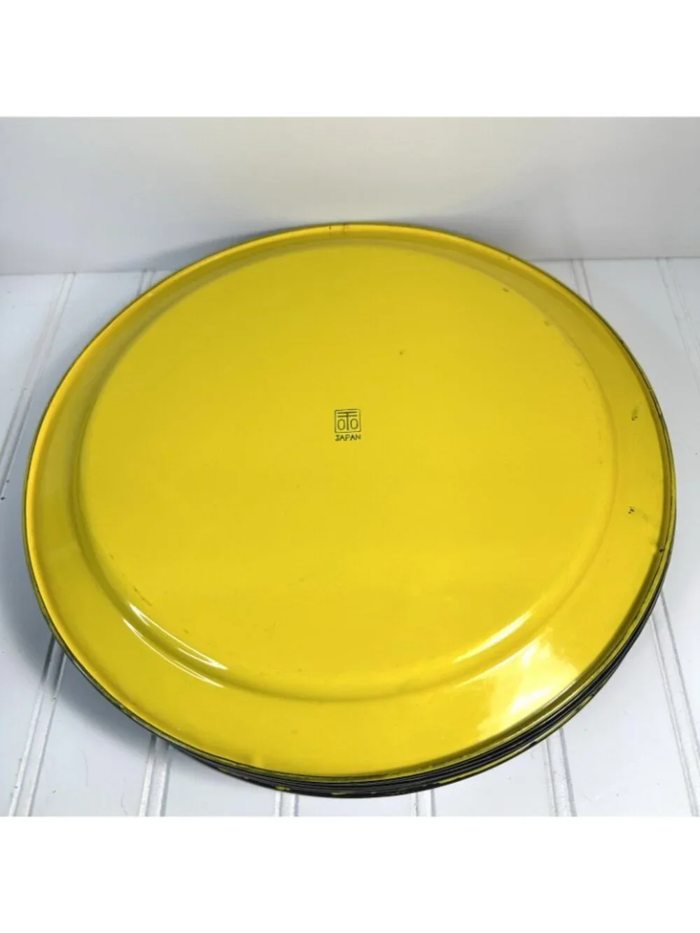 6 OTO Japan Vintage Yellow Enamelware Dishes Plates Mid Century 11.25” Retro MCM